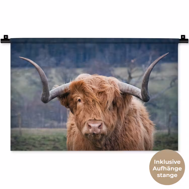 Schotse Hooglander - Koeienkop - Landschap - Natuur - Koe Wandkleed katoen klein -t3d_DE