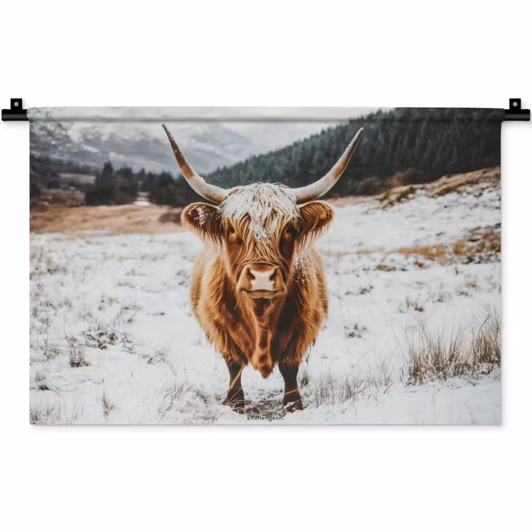Schotse Hooglander - Sneeuw - Winter - Dieren Wandkleed katoen klein -zz3d