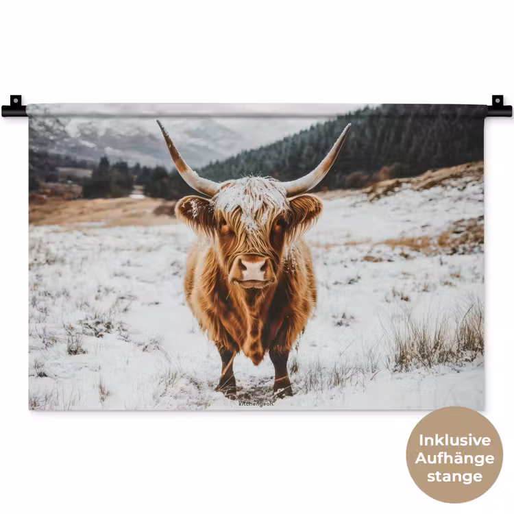 Schotse Hooglander - Sneeuw - Winter - Dieren Wandkleed katoen klein -t3d_DE