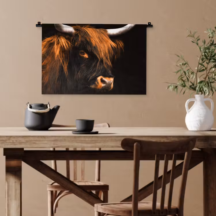 Schotse hooglander - Zwart - Koe - Hoorn - Dieren Wandkleed katoen klein -sfeer6