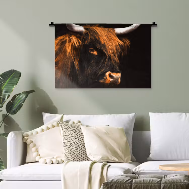 Schotse hooglander - Zwart - Koe - Hoorn - Dieren Wandkleed katoen klein -sfeer7
