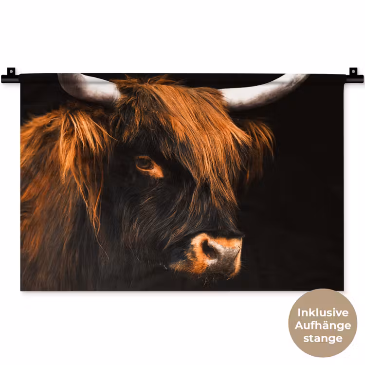 Schotse hooglander - Zwart - Koe - Hoorn - Dieren Wandkleed katoen klein -t3d_DE