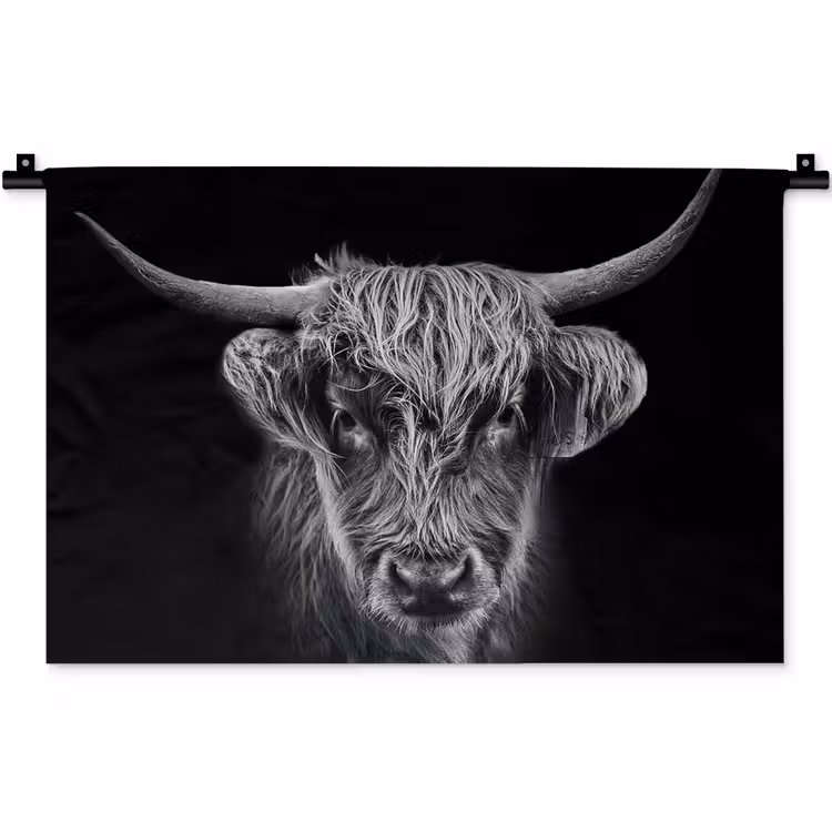 Schotse hooglander - Zwart - Koe - Dieren Wandkleed katoen klein -zz3d