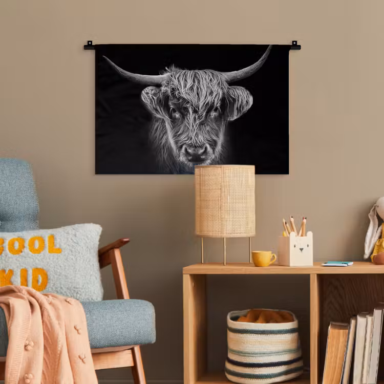 Schotse hooglander - Zwart - Koe - Dieren Wandkleed katoen klein -wsfeer4_kind