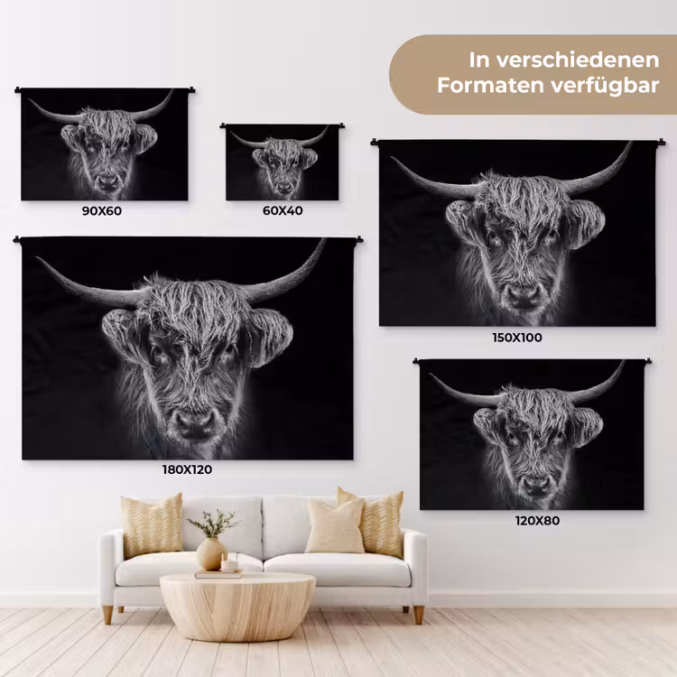 Schotse hooglander - Zwart - Koe - Dieren Wandkleed katoen klein -tsfeer8_DE
