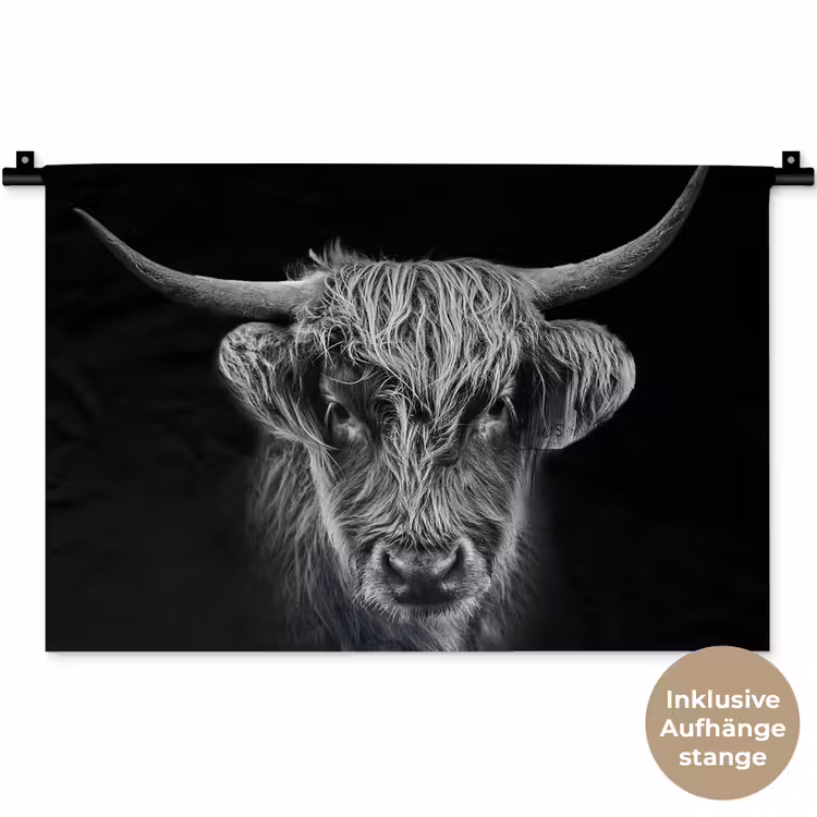 Schotse hooglander - Zwart - Koe - Dieren Wandkleed katoen klein -t3d_DE