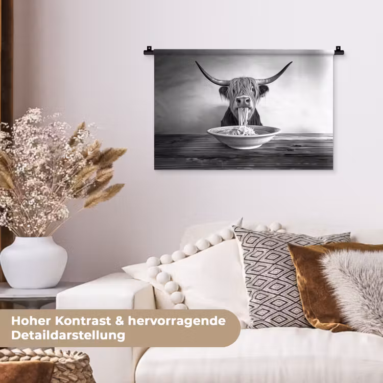 Schotse Hooglander - Spaghetti - Dieren - Zwart wit Wandkleed katoen klein -tsfeer1_DE