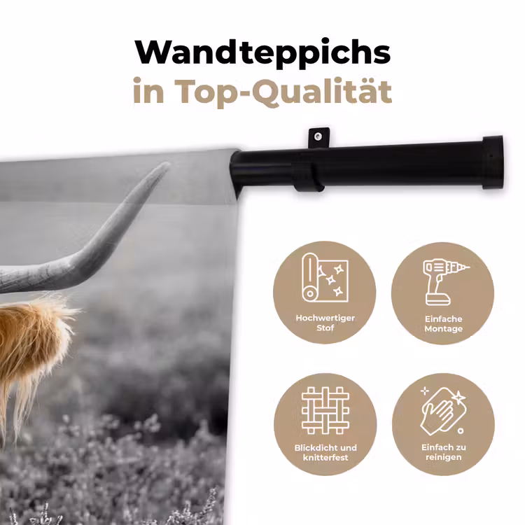 Schotse Hooglander - Dieren - Bruin - Koe - Zwart - Wit - Natuur Wandkleed katoen klein -tsfeer2_DE