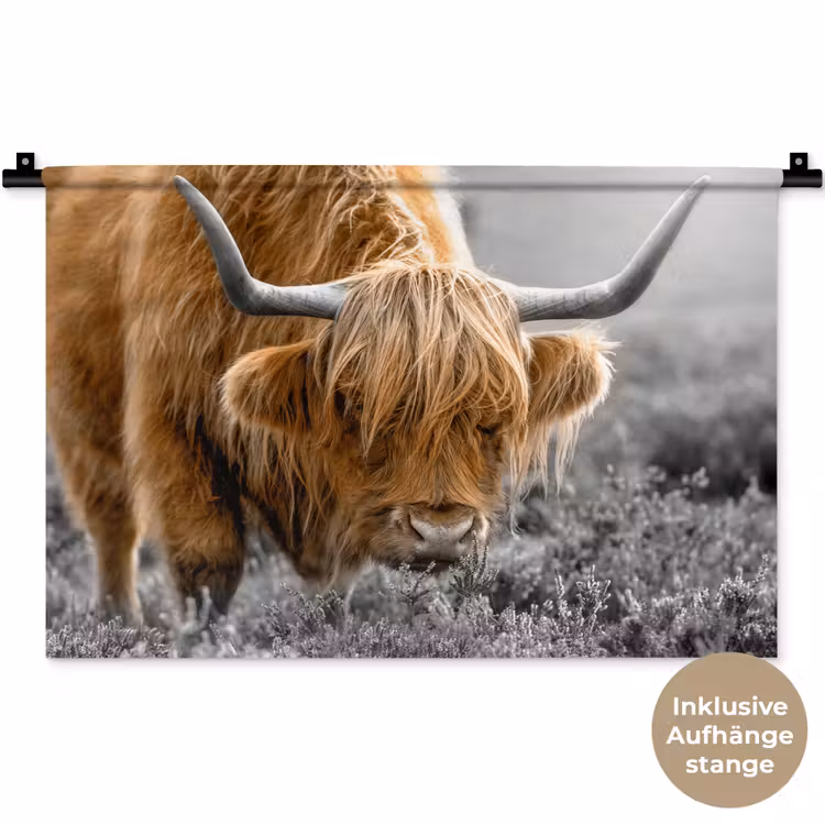 Schotse Hooglander - Dieren - Bruin - Koe - Zwart - Wit - Natuur Wandkleed katoen klein -t3d_DE