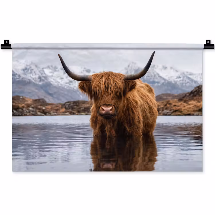 Schotse hooglander - Bruin - Water Wandkleed katoen klein -zz3d