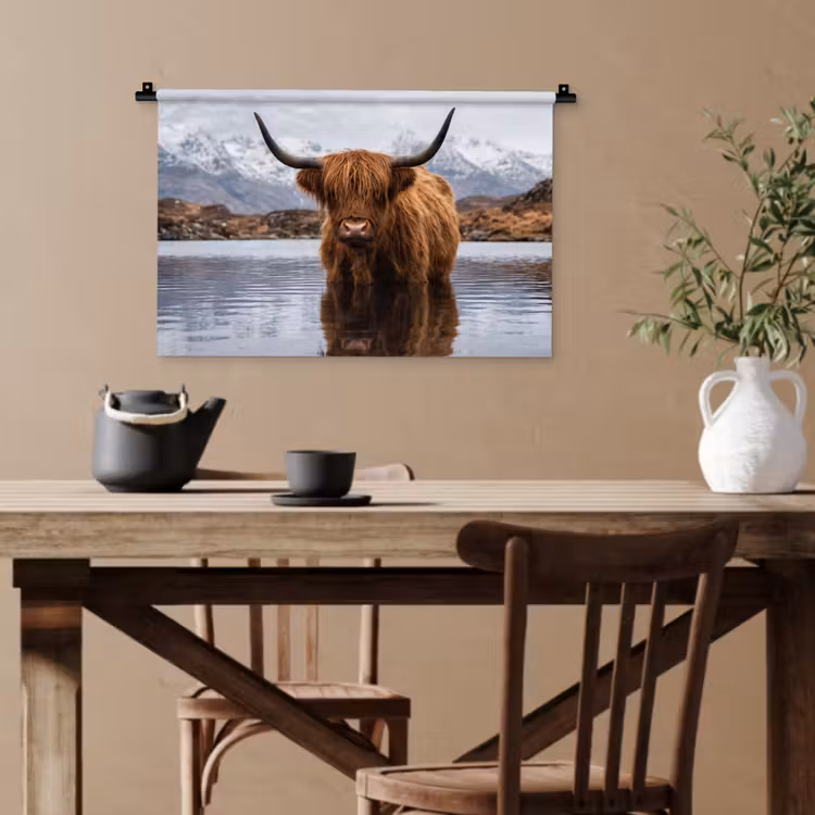 Schotse hooglander - Bruin - Water Wandkleed katoen klein -sfeer6