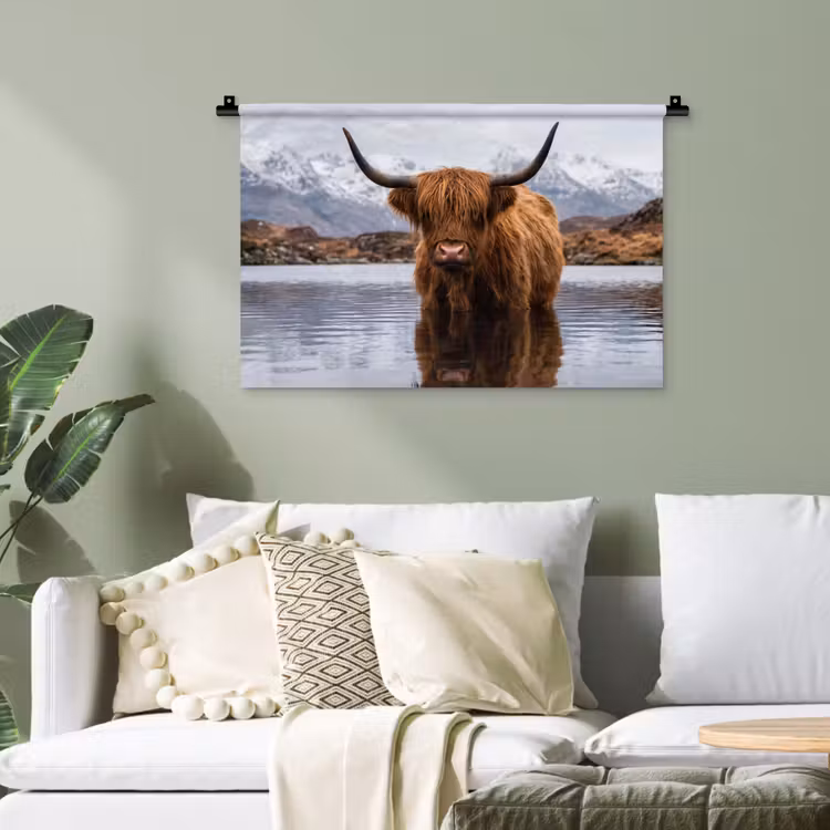 Schotse hooglander - Bruin - Water Wandkleed katoen klein -sfeer7