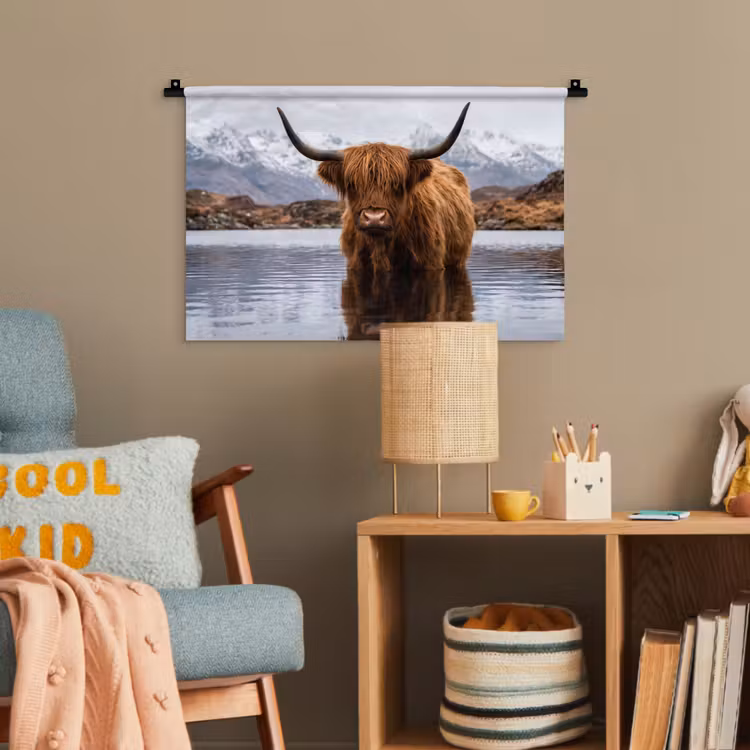 Schotse hooglander - Bruin - Water Wandkleed katoen klein -wsfeer4_kind