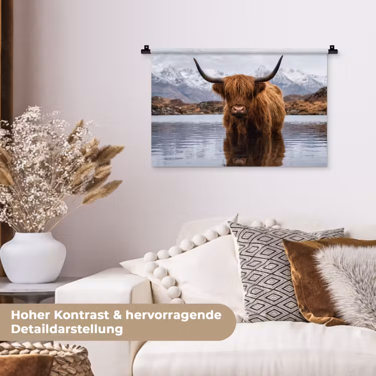Schotse hooglander - Bruin - Water Wandkleed katoen klein -tsfeer1_DE