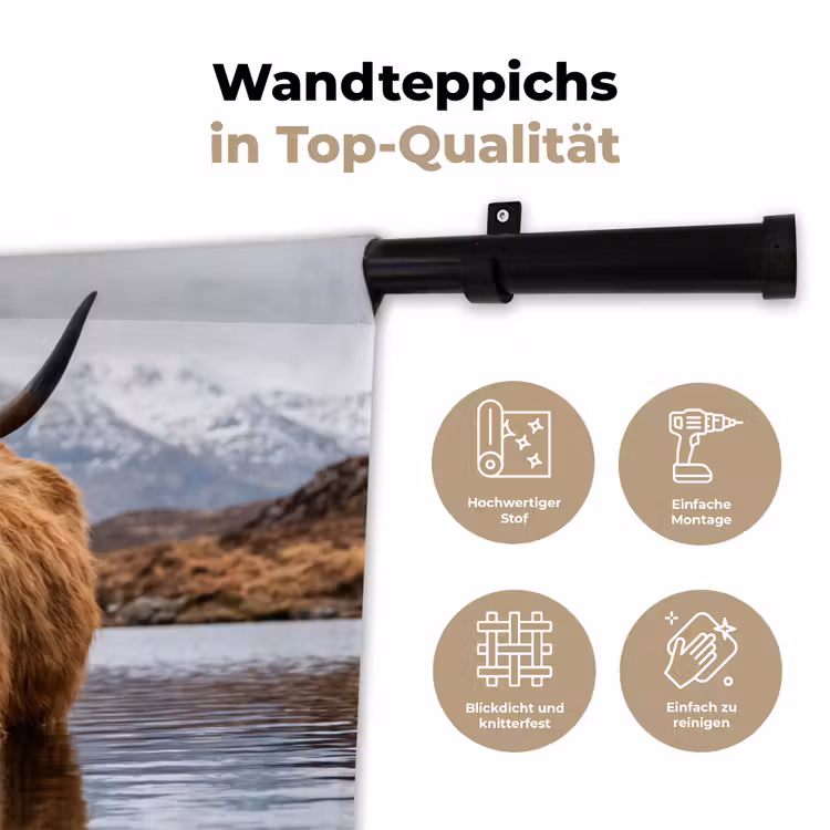 Schotse hooglander - Bruin - Water Wandkleed katoen klein -tsfeer2_DE
