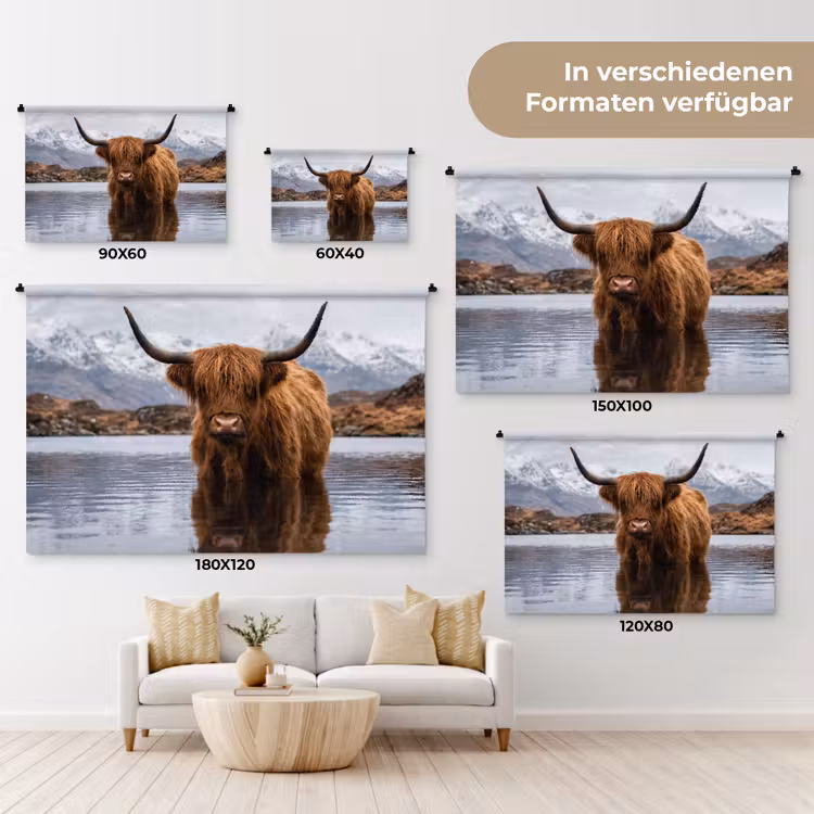 Schotse hooglander - Bruin - Water Wandkleed katoen klein -tsfeer8_DE