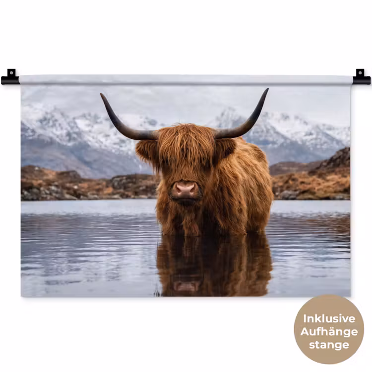 Schotse hooglander - Bruin - Water Wandkleed katoen klein -t3d_DE