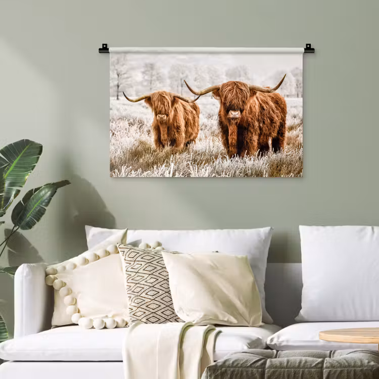 Schotse hooglander - Koe - Dieren - Natuur - Heide Wandkleed katoen klein -sfeer7