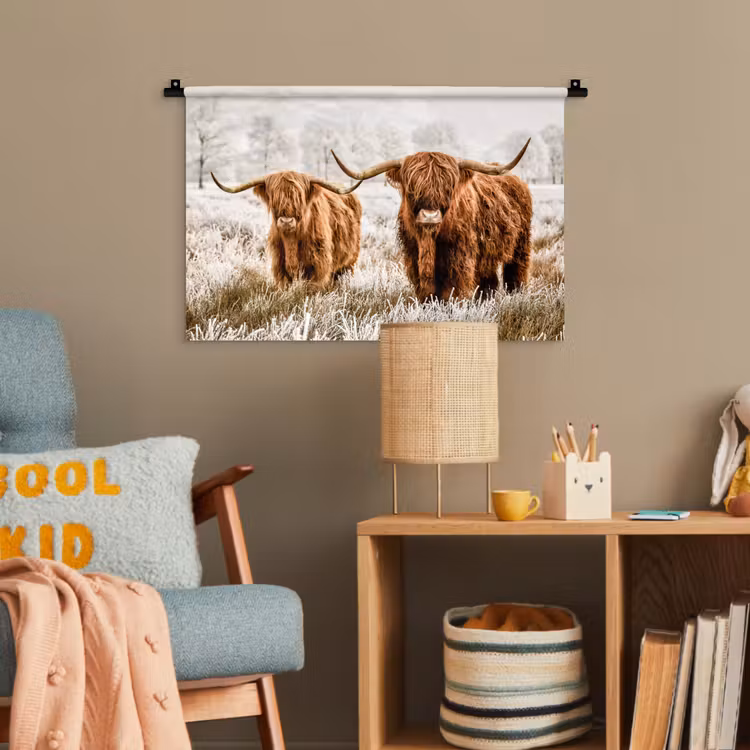 Schotse hooglander - Koe - Dieren - Natuur - Heide Wandkleed katoen klein -wsfeer4_kind