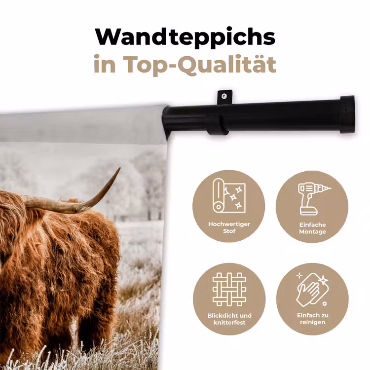 Schotse hooglander - Koe - Dieren - Natuur - Heide Wandkleed katoen klein -tsfeer2_DE