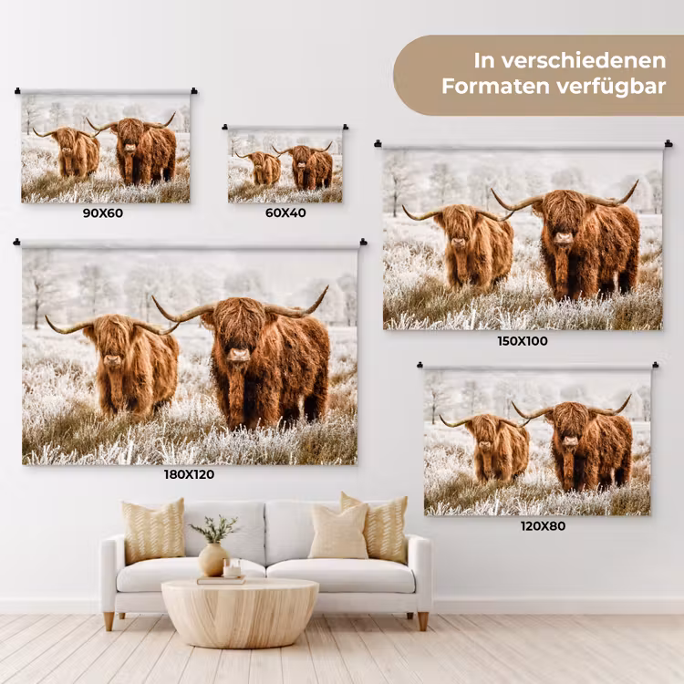 Schotse hooglander - Koe - Dieren - Natuur - Heide Wandkleed katoen klein -tsfeer8_DE
