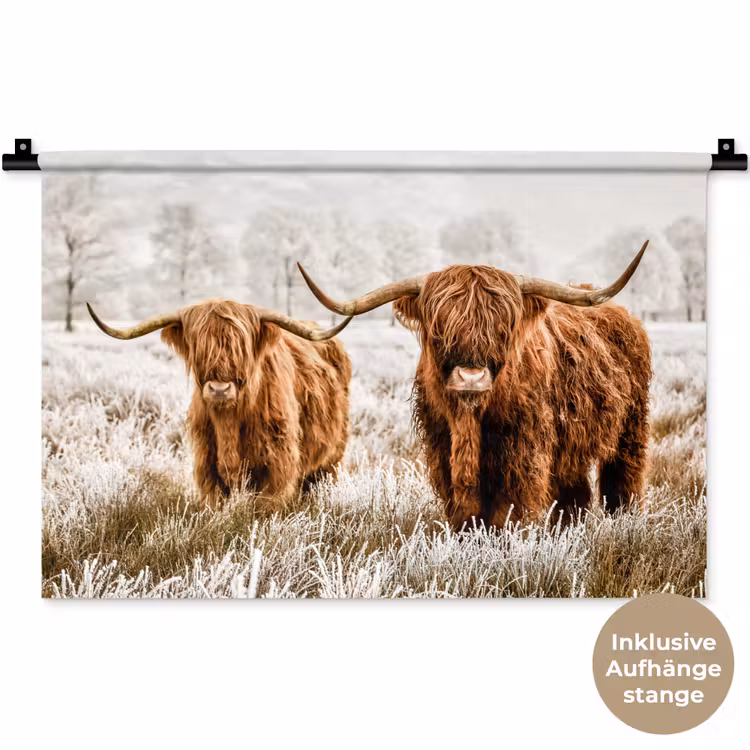 Schotse hooglander - Koe - Dieren - Natuur - Heide Wandkleed katoen klein -t3d_DE