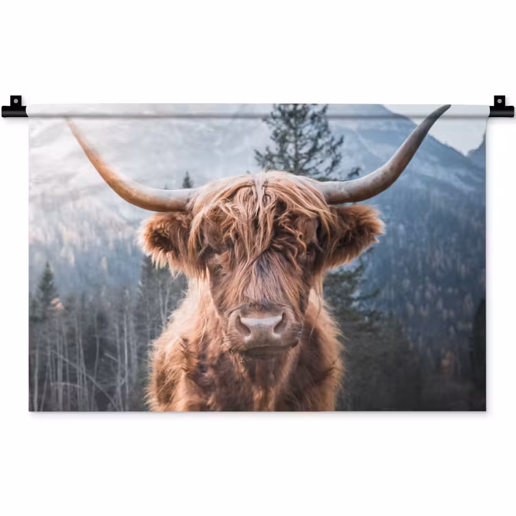 Schotse hooglander - Koe - Dieren - Berg - Natuur Wandkleed katoen klein -zz3d