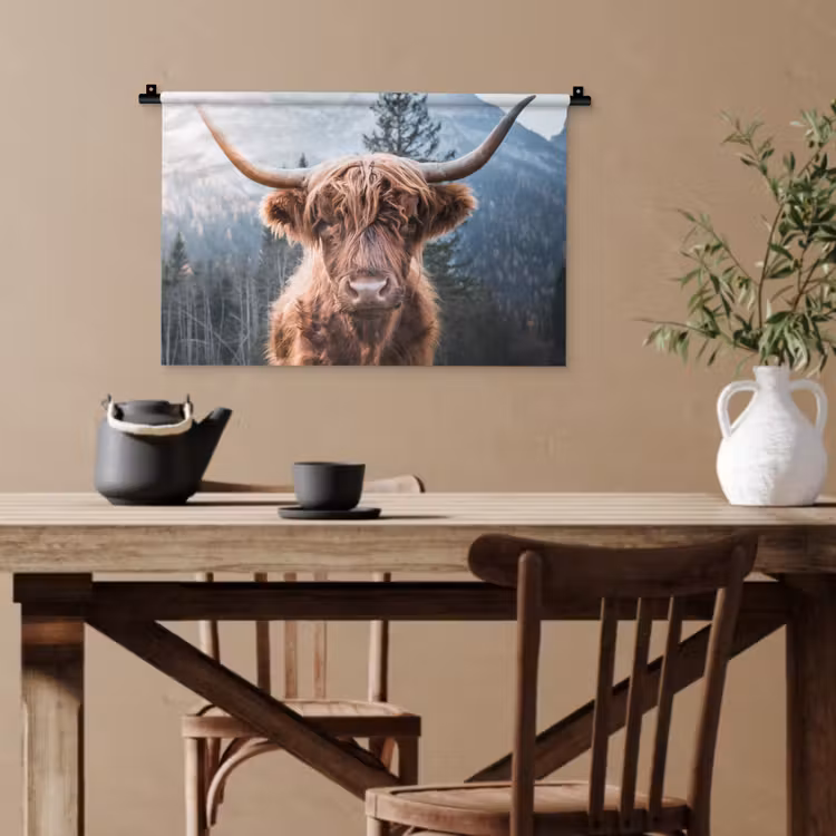 Schotse hooglander - Koe - Dieren - Berg - Natuur Wandkleed katoen klein -sfeer6