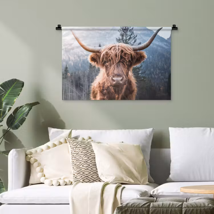 Schotse hooglander - Koe - Dieren - Berg - Natuur Wandkleed katoen klein -sfeer7