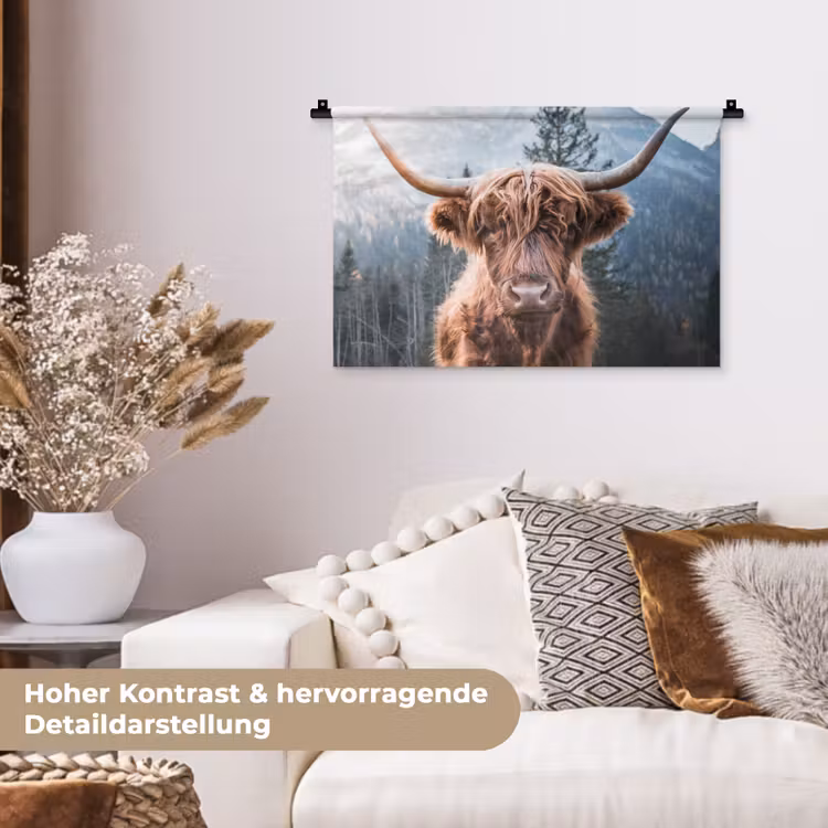 Schotse hooglander - Koe - Dieren - Berg - Natuur Wandkleed katoen klein -tsfeer1_DE
