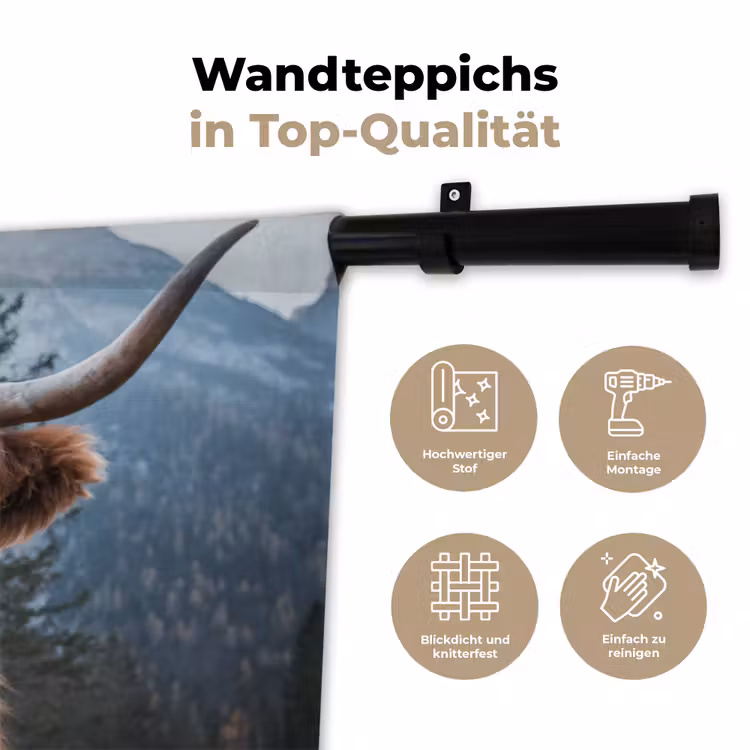 Schotse hooglander - Koe - Dieren - Berg - Natuur Wandkleed katoen klein -tsfeer2_DE