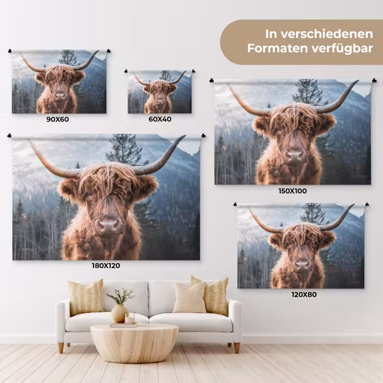 Schotse hooglander - Koe - Dieren - Berg - Natuur Wandkleed katoen klein -tsfeer8_DE