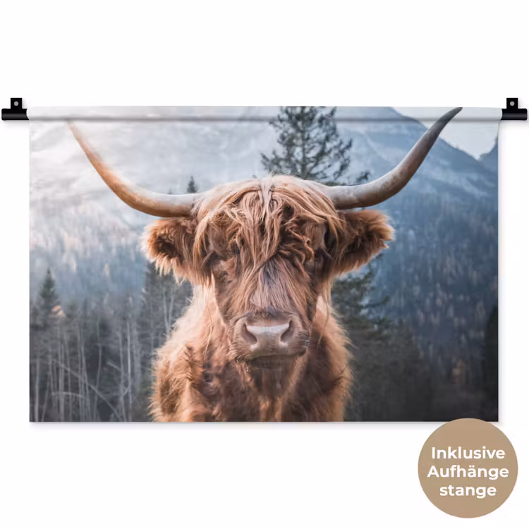 Schotse hooglander - Koe - Dieren - Berg - Natuur Wandkleed katoen klein -t3d_DE