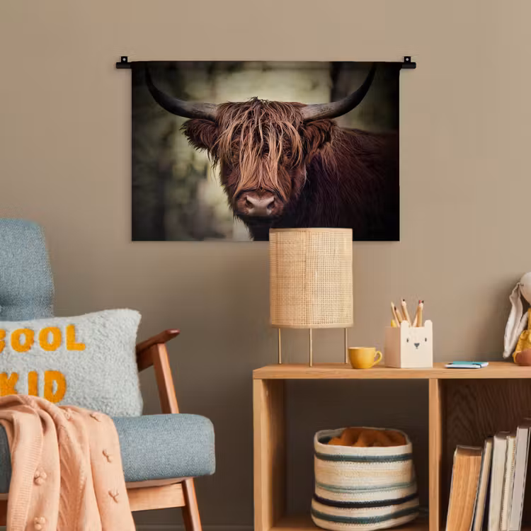 Schotse hooglander - Licht - Portret - Natuur Wandkleed katoen klein -wsfeer4_kind