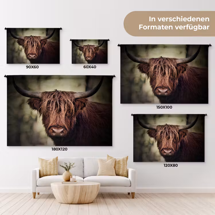 Schotse hooglander - Licht - Portret - Natuur Wandkleed katoen klein -tsfeer8_DE