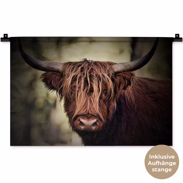 Schotse hooglander - Licht - Portret - Natuur Wandkleed katoen klein -t3d_DE