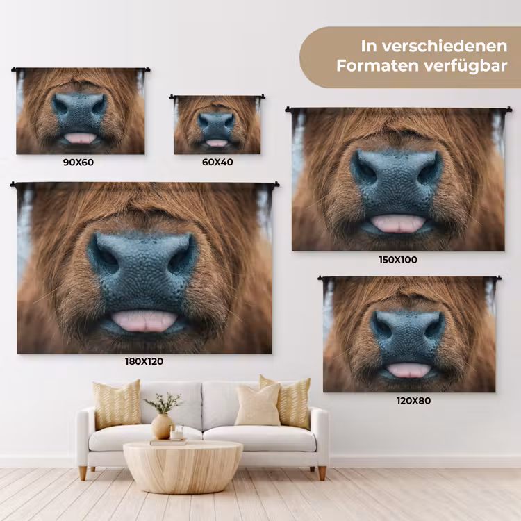 Schotse hooglander - Neus - Bruin Wandkleed katoen klein -tsfeer8_DE