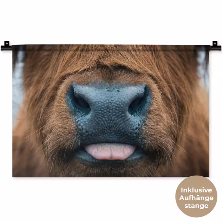 Schotse hooglander - Neus - Bruin Wandkleed katoen klein -t3d_DE