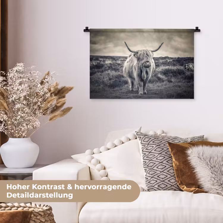 Schotse hooglander - Dieren - Wolken - Koe - Natuur Wandkleed katoen klein -tsfeer1_DE