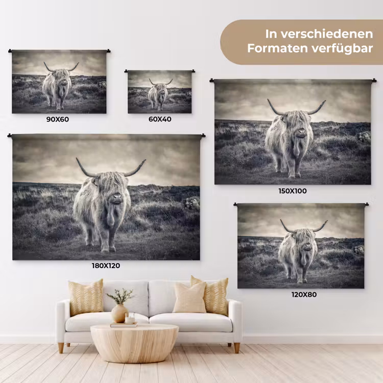 Schotse hooglander - Dieren - Wolken - Koe - Natuur Wandkleed katoen klein -tsfeer8_DE