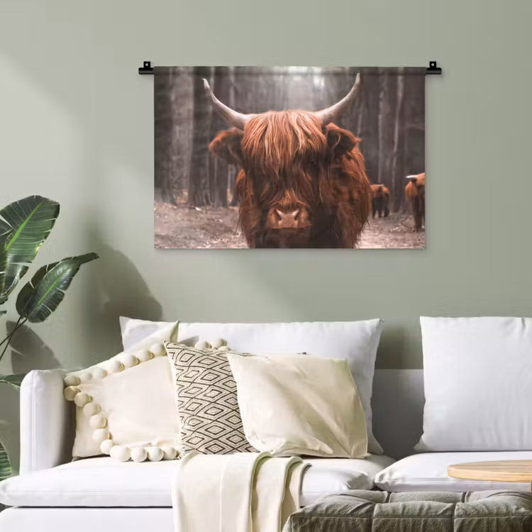Schotse hooglander - Bos - Koe - Dieren - Natuur Wandkleed katoen klein -sfeer7