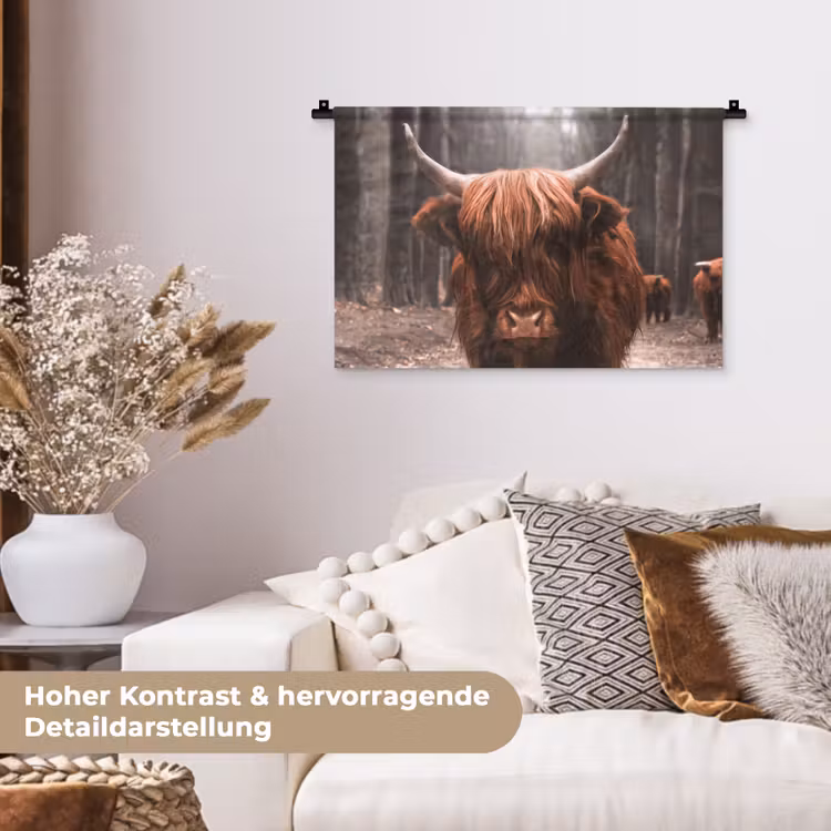 Schotse hooglander - Bos - Koe - Dieren - Natuur Wandkleed katoen klein -tsfeer1_DE