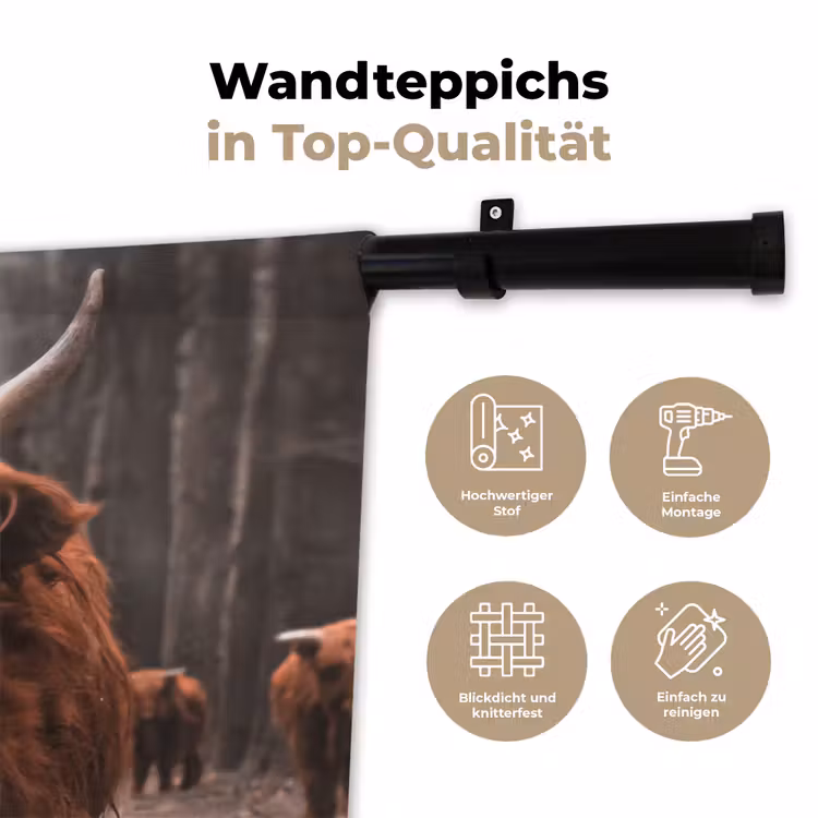 Schotse hooglander - Bos - Koe - Dieren - Natuur Wandkleed katoen klein -tsfeer2_DE