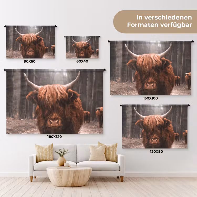 Schotse hooglander - Bos - Koe - Dieren - Natuur Wandkleed katoen klein -tsfeer8_DE