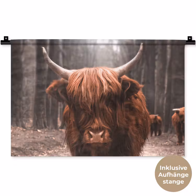 Schotse hooglander - Bos - Koe - Dieren - Natuur Wandkleed katoen klein -t3d_DE