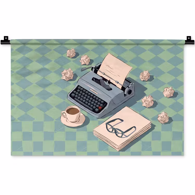 Typemachine - Kantoor - Vintage - Illustratie - Groen Wandkleed katoen klein -zz3d