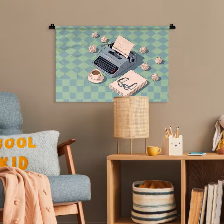 Typemachine - Kantoor - Vintage - Illustratie - Groen Wandkleed katoen klein -wsfeer4_kind