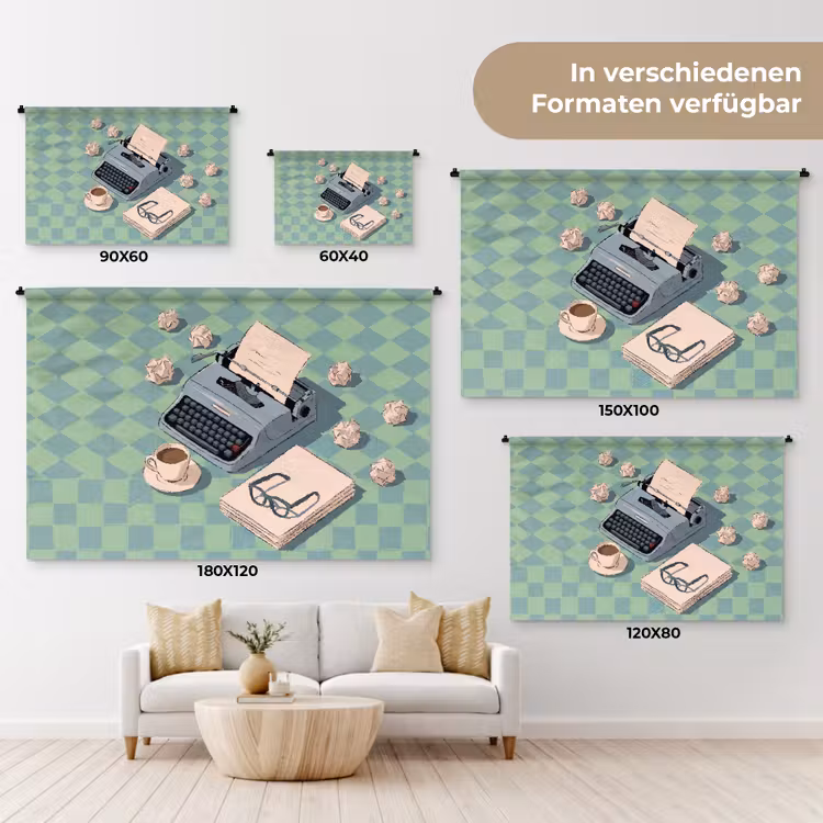 Typemachine - Kantoor - Vintage - Illustratie - Groen Wandkleed katoen klein -tsfeer8_DE
