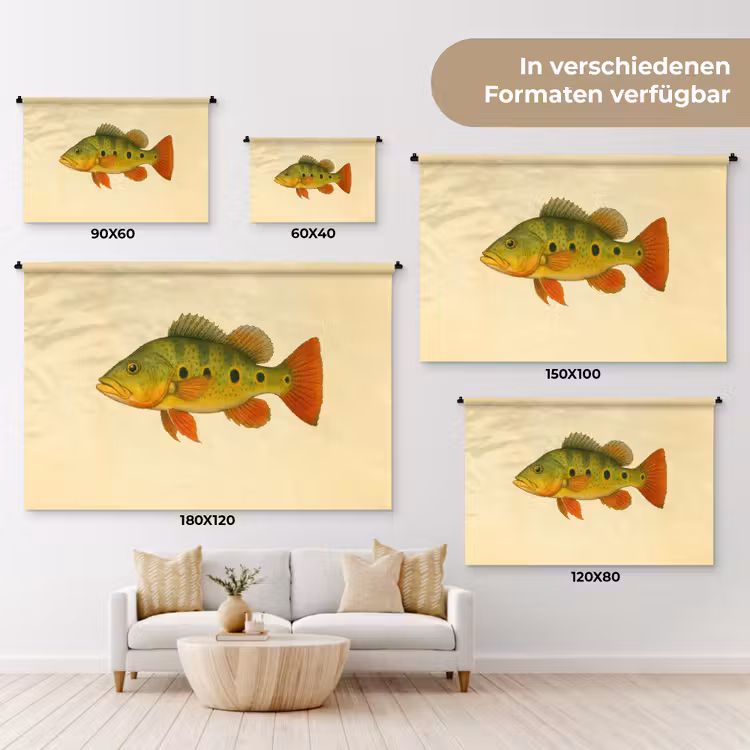 Schubben - Vis - Groen - Illustratie Wandkleed katoen klein -tsfeer8_DE