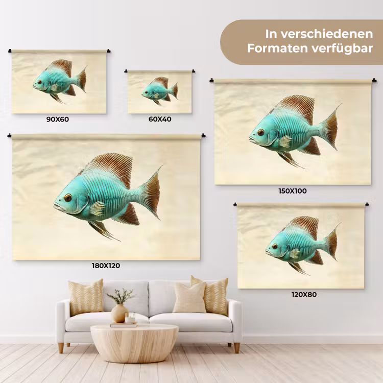 Schubben - Vis - Mint - Minimalistisch Wandkleed katoen klein -tsfeer8_DE